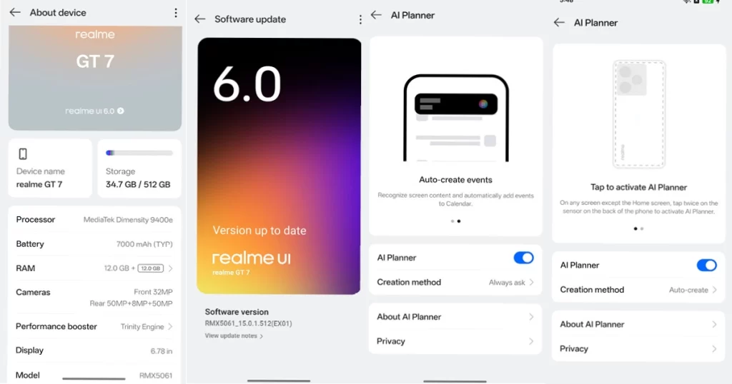 Τα στοιχεία της συσκευής. Μάλιστα στο GT7 υπάρχει και το ΑΙ Planner που δημιουργεί αυτόματα για εμάς όλα τα ραντεβού και τις συναντήσεις.